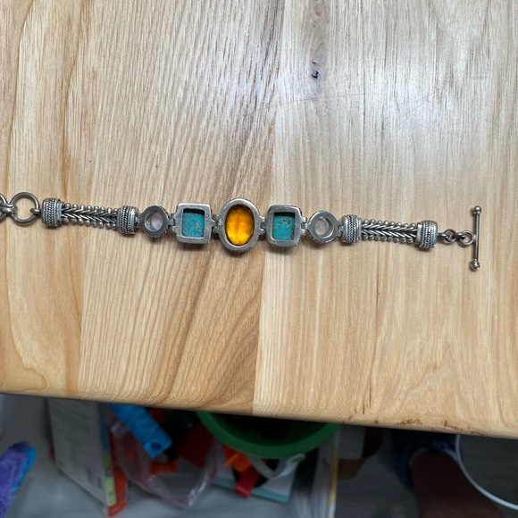 SS citrine turquoise and moonstone Bali style bracelet. - Picture 6 of 8